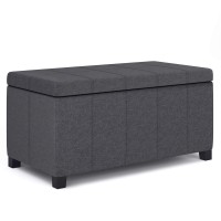 Simplihome Dover 36 Inch Wide Rectangle Lift Top Storage Ottoman Bench In Slate Grey Linen Look Fabric, Footrest Stool, Coffee Table For The Living Room, Bedroom, And Kids Room, Contemporary