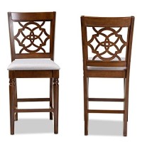 Baxton Studio Oscar Modern And Contemporary Grey Fabric Upholstered And Walnut Brown Finished Wood 2-Piece Counter Height Pub Chair Set