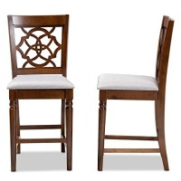 Baxton Studio Oscar Modern And Contemporary Grey Fabric Upholstered And Walnut Brown Finished Wood 2-Piece Counter Height Pub Chair Set