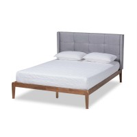 Baxton Studio Edmond Modern And Contemporary Grey Fabric Upholstered And Ash Walnut Brown Finished Wood Full Size Platform Bed
