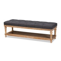 Baxton Studio Linda Modern And Rustic Charcoal Linen Fabric Upholstered And Greywashed Wood Storage Bench