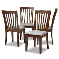 Baxton Studio Minette Modern And Contemporary Grey Fabric Upholstered Walnut Brown Finished Wood Dining Chair Set