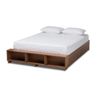 Baxton Studio Arthur Modern Rustic Ash Walnut Brown Finished Wood King Size Platform Bed With Built-In Shelves