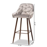 Baxton Studio Catherine Modern And Contemporary Grey Velvet Fabric Upholstered And Walnut Finished 4-Piece Bar Stool Set