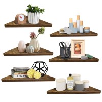 Horlimer Floating Corner Shelves Set Of 6, Rustic Wood Wall Shelves For Bathroom Kitchen Bedroom Living Room Office Nursery