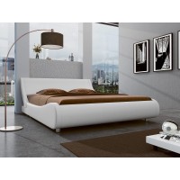 Sha Cerlin Modern Low Profile Platform Bed Frame Full Size, Stylish Faux Leather Upholstered Sleigh Bed With Adjustable Headboard, No Box Spring Needed, White