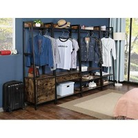 Jjs 33 Wide Entryway Coat Rack, Industrial Rustic Hall Tree Shoe Bench With Storage Shelves For Hallway, Wood Look Accent Furniture With Metal Frame, Rustic Brown