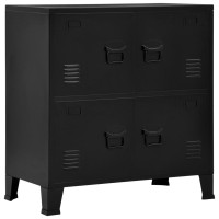 Vidaxl File Cabinet, Sideboard With Doors, Storage Chest Cabinet For Home Office Living Room Entryway, Industrial Style, Black Steel