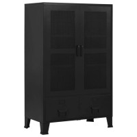 Vidaxl Steel Office Cabinet With Mesh Doors - Black Industrial Style Cabinet With 3 Compartments & 2 Drawers For Efficient File Storage - Durable, Easy-To-Clean - 29.5X15.7X47.2