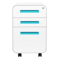 Laura Davidson Furniture Stockpile 3-Drawer Mobile File Cabinet, Commercial-Grade, Pre-Assembled (White/Aqua)