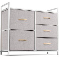 Cubiker Dresser For Bedroom With 5 Drawers, Wide Chest Of Drawers, Organizer Unit With Fabric Bins For Bedroom, Hallway, Entryway, Closets, Wood Top, Black Grey