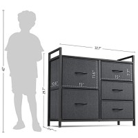 Cubiker Dresser For Bedroom With 5 Drawers, Wide Chest Of Drawers, Organizer Unit With Fabric Bins For Bedroom, Hallway, Entryway, Closets, Wood Top, Black Grey