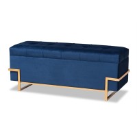 Baxton Studio Navy Blue Velvet Upholstered And Gold Finished Storage Ottoman