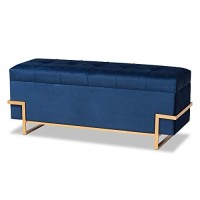 Baxton Studio Navy Blue Velvet Upholstered And Gold Finished Storage Ottoman