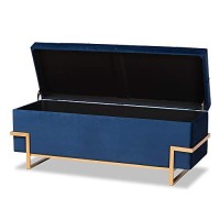 Baxton Studio Navy Blue Velvet Upholstered And Gold Finished Storage Ottoman