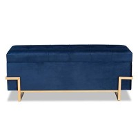 Baxton Studio Navy Blue Velvet Upholstered And Gold Finished Storage Ottoman