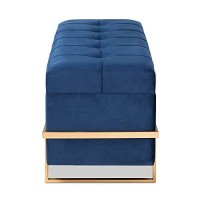 Baxton Studio Navy Blue Velvet Upholstered And Gold Finished Storage Ottoman