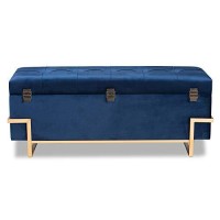 Baxton Studio Navy Blue Velvet Upholstered And Gold Finished Storage Ottoman