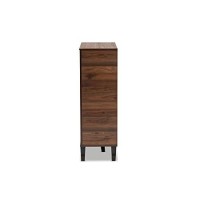Baxton Studio Idina Mid-Century Modern Two-Tone Walnut Brown And Grey Finished Wood 1-Door Shoe Cabinet