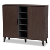 Baxton Studio Two-Tone Dark Brown And Grey Finished Wood 2-Door Shoe Cabinet