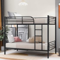 Klmm Metal Bunk Bed With Ladder And Guardrails For Boys, Girls, Kids And Adults. Twin Over Twin Bunk Bed Can Be Separated Into Two Twin Beds (Black)