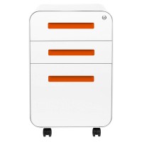 Laura Davidson Furniture Stockpile 3-Drawer Mobile File Cabinet, Commercial-Grade, Pre-Assembled (White/Orange)