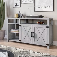Belleze 58 Tv Stand For Tvs Up To 65, Modern Entertainment Center & Tv Cabinet With Storage Shelves And Cabinet, Wood Storage Cabinet Media Console Table For Living Room Bedroom, Stone Grey