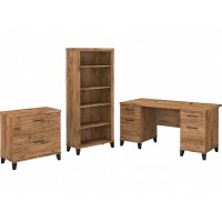Bush Furniture Somerset 60W Office Desk With Lateral File Cabinet And 5 Shelf Bookcase