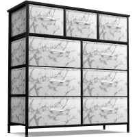 Sorbus Dresser With 9 Drawers - Furniture Storage Chest Tower Unit For Bedroom, Hallway, Closet, Office Organization - Steel Frame, Wood Top, Easy Pull Fabric Bins (Marble White - Black Frame)