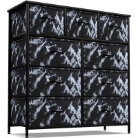 Sorbus Dresser With 9 Drawers - Furniture Storage Chest Tower Unit For Bedroom, Hallway, Closet, Office Organization - Steel Frame, Wood Top, Easy Pull Fabric Bins (Marble Black - Black Frame)
