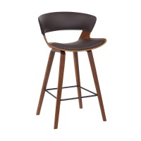 Armen Living Jagger 26 Counter Height Stool With Walnut Finish And Brown Faux Leather