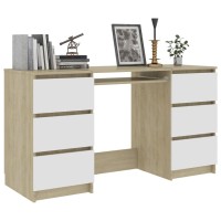 Vidaxl Writing Desk White And Sonoma Oak 55.1X19.7X30.3 Engineered Wood