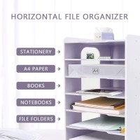 Songway File Organizer For Desk - Desk Organizer For Document, Multifunctional 7 Tier Vertical File Holder, Paper Holder Organizer, Desktop File Organizer For Home Office School Decorations, White