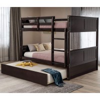 Klmm Full Over Full Bunk Bed With Trundle, Solid Wood Bunk Bed With Ladder And Safety Guard Rail, Can Accommodate 5 Person, Apply To Bedroom/Dormitory (Espresso)