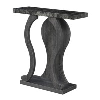 Convenience Concepts Newport Terry B Console Table With Shelf, Faux Black Marble/Weathered Gray