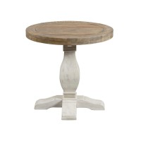 Benjara 26 Inch Round End Table With Pedestal Base Brown White