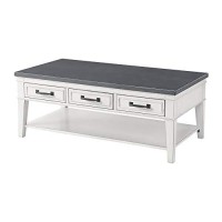 Benjara 19 Inch 3 Drawer Coffee Table With Bottom Shelf, White, Gray
