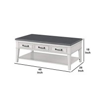 Benjara 19 Inch 3 Drawer Coffee Table With Bottom Shelf, White, Gray