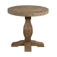 Benjara 26 Inch Round End Table With Pedestal Base, Brown