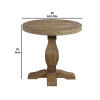 Benjara 26 Inch Round End Table With Pedestal Base, Brown