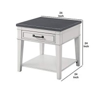 Benjara 24 Inch Square End Table With 1 Drawer, White, Gray