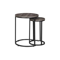 Benjara Round Wooden Top Metal Accent Table, Set Of 2, Gray And Black