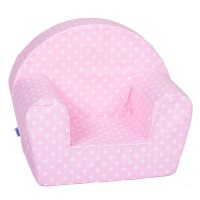 Delsit Toddler Chair & Kids Armchair - European Made Kid Sized Frameless Foam Chair With Removable Cover - Perfect Reading Chairs For Toddlers - Lightweight Playroom Decor (Baby Pink With Dots)