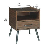 Benjara 24 Inch 2 Drawer Rectangular Wooden End Table, Brown