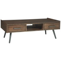 Benjara 17 Inch 2 Drawer Rectangular Wooden Cocktail Table Brown