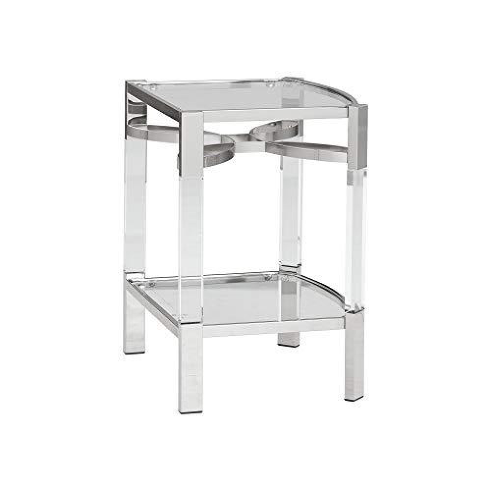 Benjara 26 Inch Metal And Acrylic Accent Table, Silver, Clear