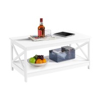 Yaheetech Wood 2-Tier White Coffee Table With Storage Shelf For Living Room, X Design Accent Cocktail Table, Simple Design Home Furniture, 39.5 X 21.5 X 18 Inches