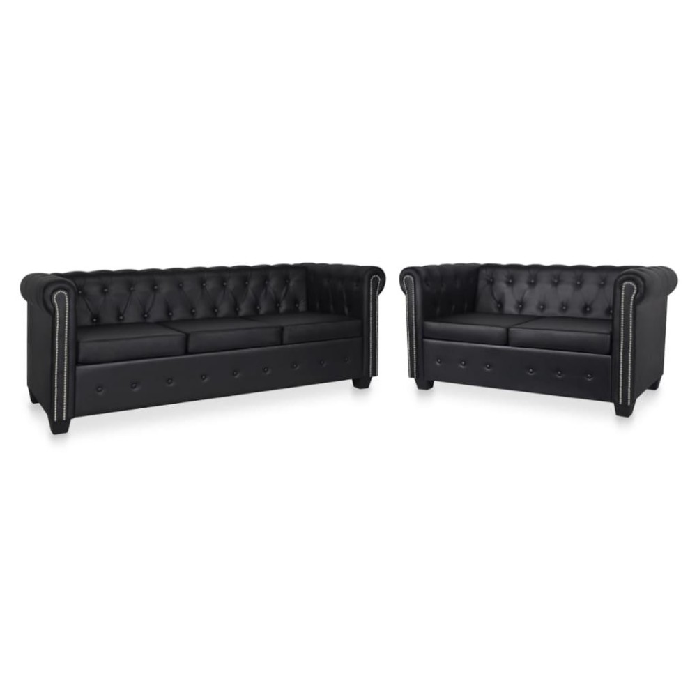 Vidaxl Chesterfield Sofa Set 2-Seater And 3-Seater Black Faux Leather