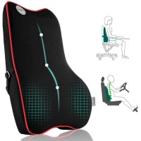 Newgam Lumbar Support Pillow,Pure Memory Foam Back Cushion Orthopedic Backrest With Breathable 3D Mesh For Car Seat,Office Chair,Computer Chair,Wheelchair And Recliner.Ergonomic Design (Red Edge)