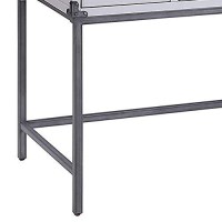 Benjara 5 Drawer Wooden Desk With Ring Pulls And Metal Braces, Gray